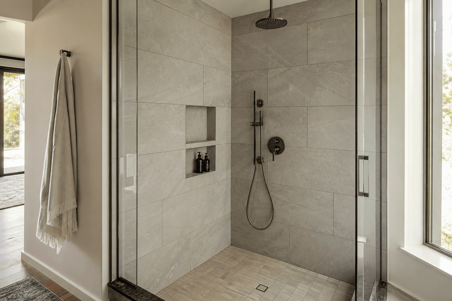 Illustrative image: Can large porcelain tiles work for shower tile installation in Farmingdale?